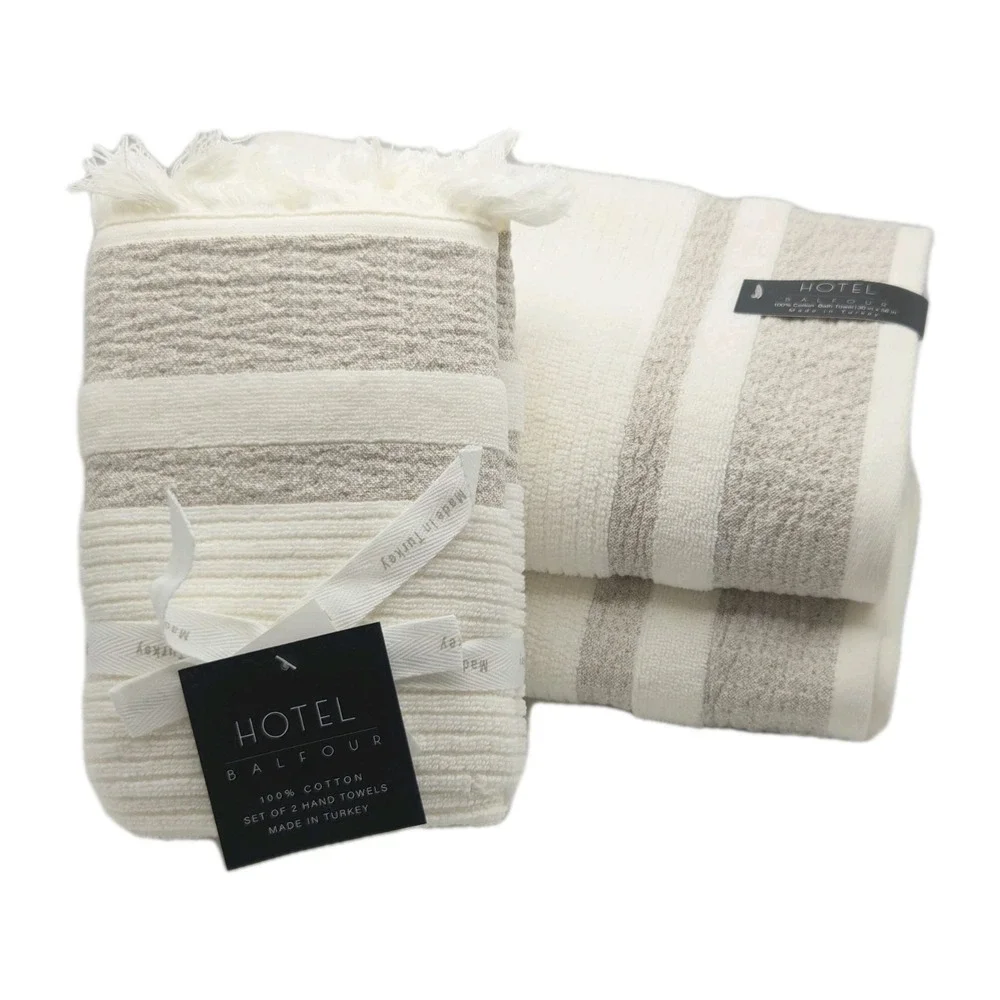 Hotel Balfour 4pc Cream And Taupe Turkish Cotton Towel Set 2 Bath 2 Hand Japandi